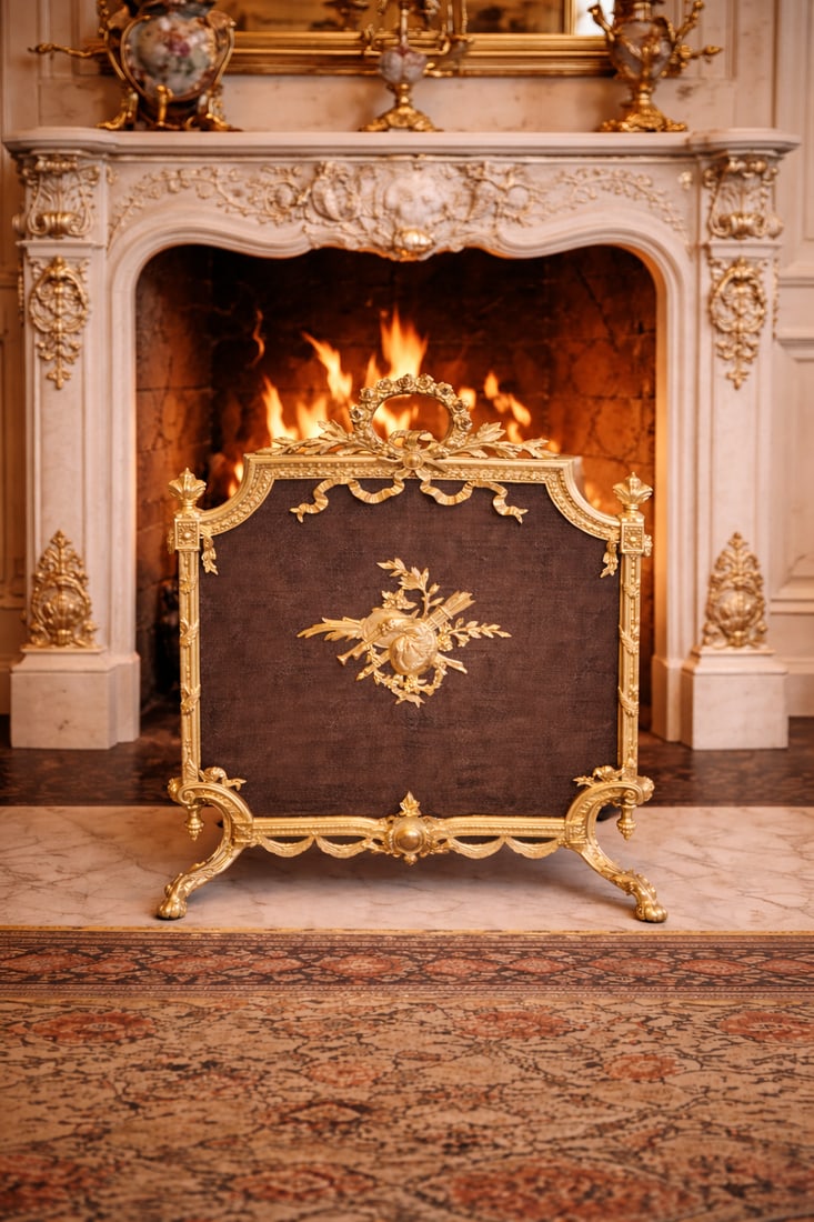 19th C French Louis XVI Gilt Bronze Fireplace Screen - 11