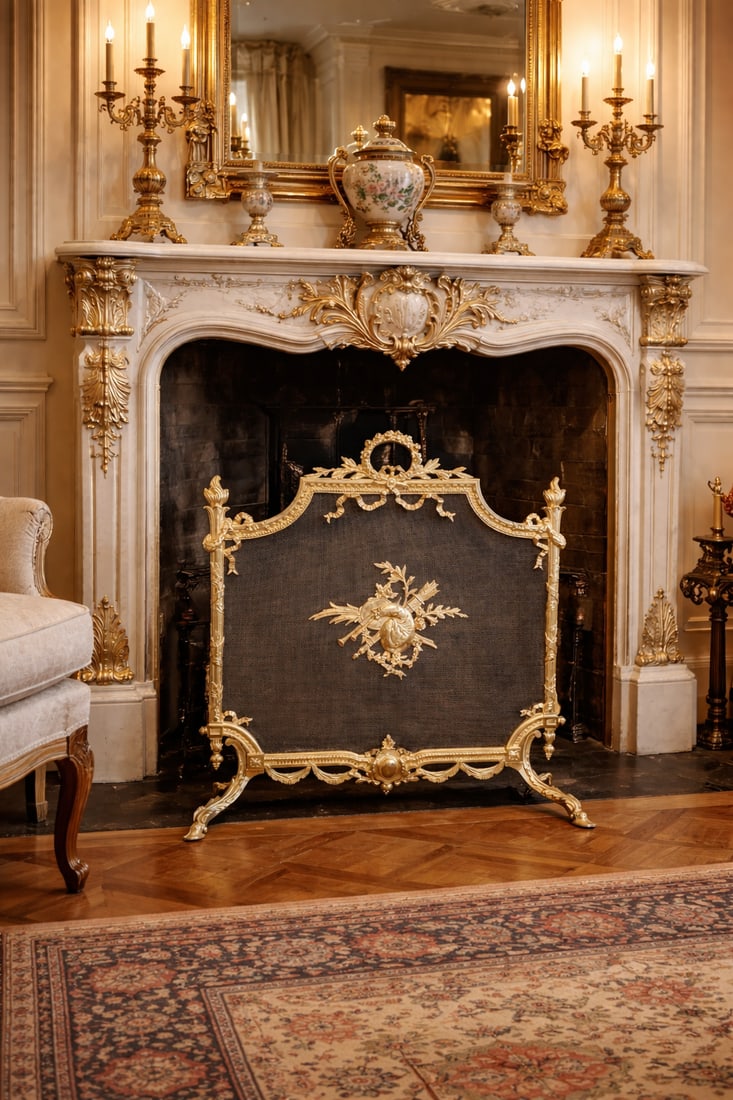 19th C French Louis XVI Gilt Bronze Fireplace Screen - 2