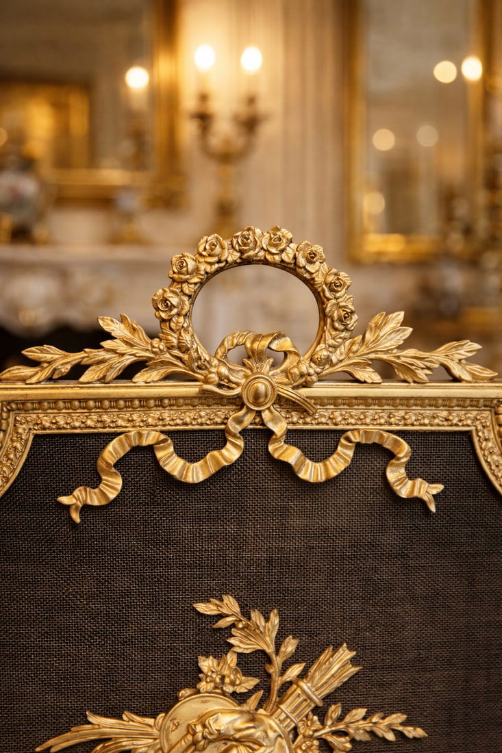19th C French Louis XVI Gilt Bronze Fireplace Screen - 5
