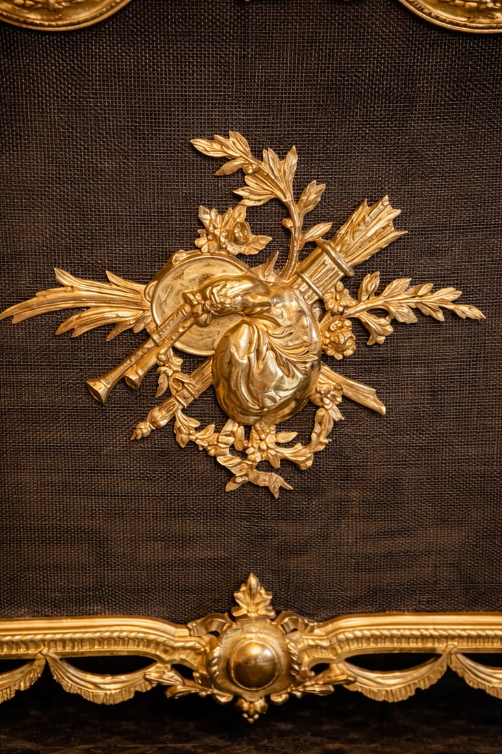 19th C French Louis XVI Gilt Bronze Fireplace Screen - 6