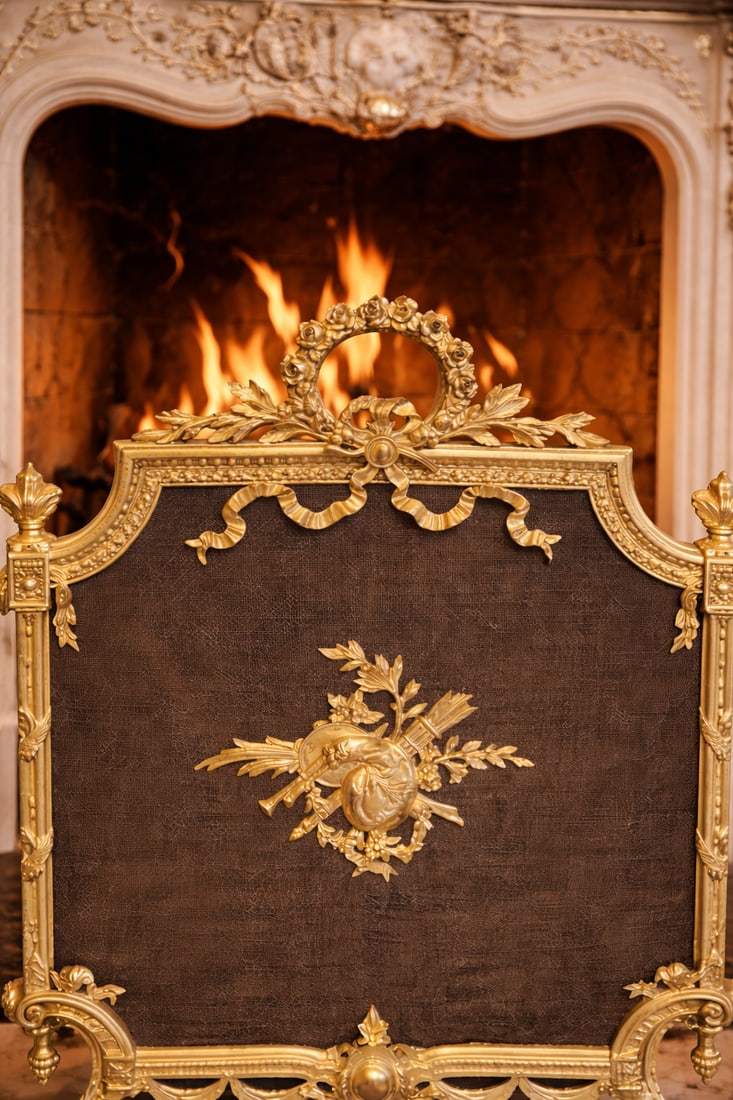 19th C French Louis XVI Gilt Bronze Fireplace Screen - 7