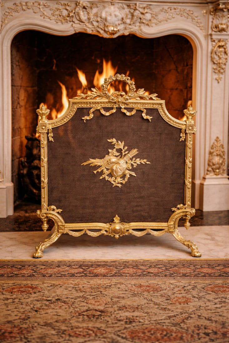 19th C French Louis XVI Gilt Bronze Fireplace Screen - 8