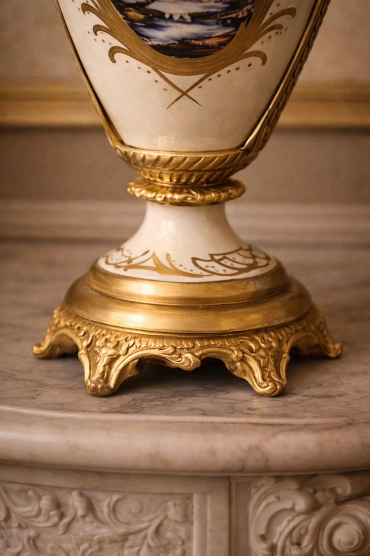 1970s French Style Cream Gilt Porcelain Garniture Set of 3 - 10