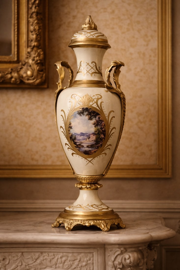 1970s French Style Cream Gilt Porcelain Garniture Set of 3 - 12