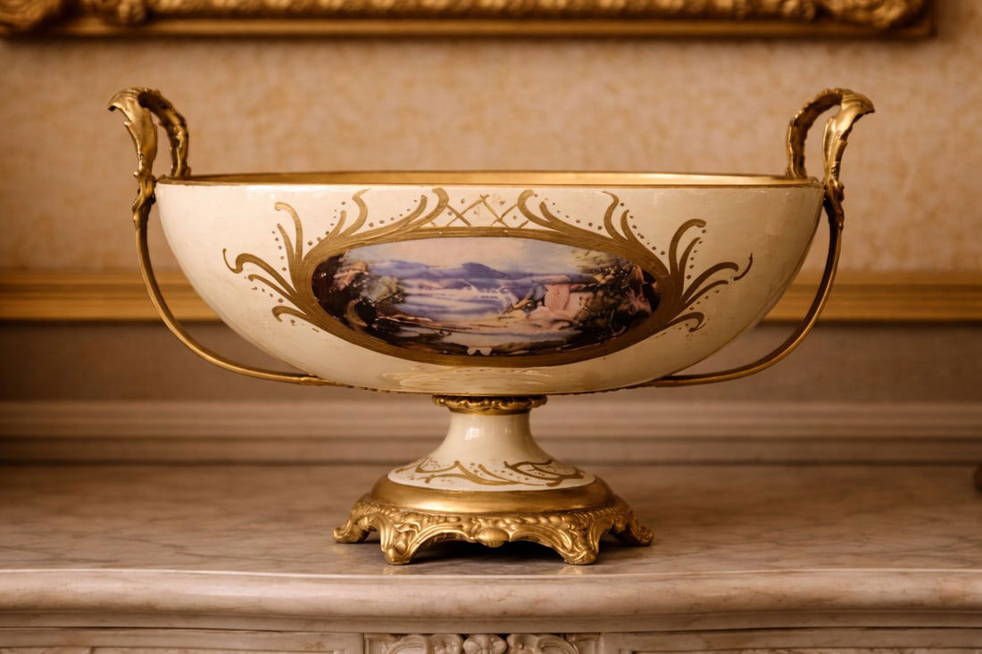 1970s French Style Cream Gilt Porcelain Garniture Set of 3 - 15