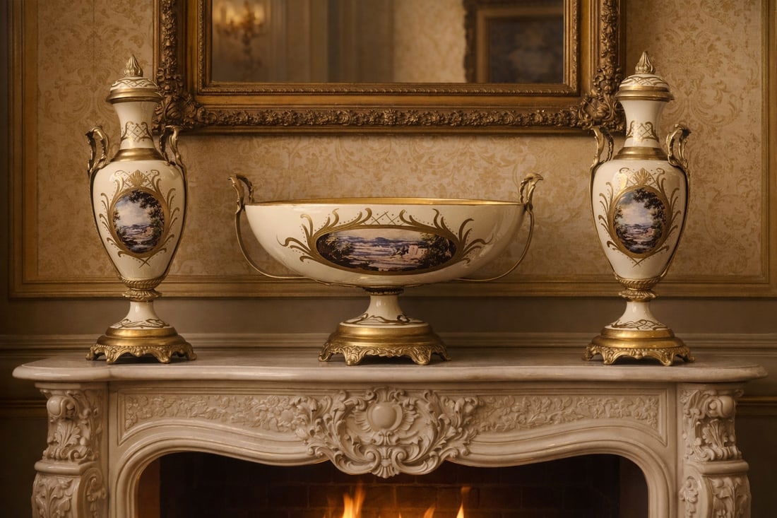 1970s French Style Cream Gilt Porcelain Garniture Set of 3 - 18