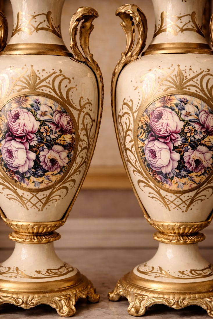 1970s French Style Cream Gilt Porcelain Garniture Set of 3 - 5