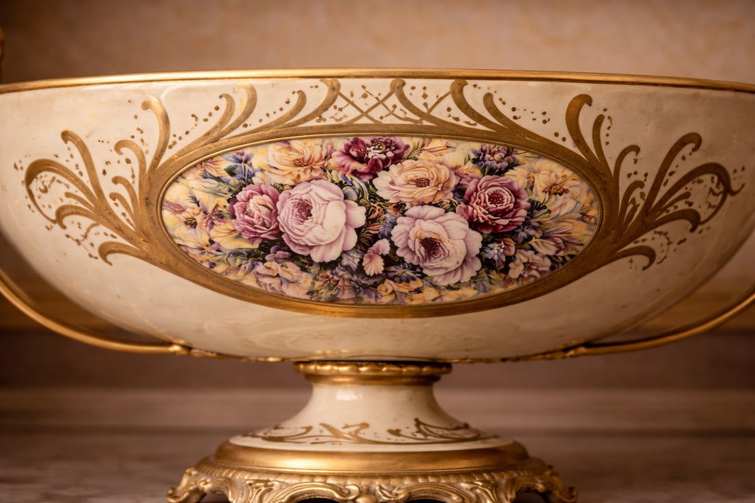 1970s French Style Cream Gilt Porcelain Garniture Set of 3 - 7