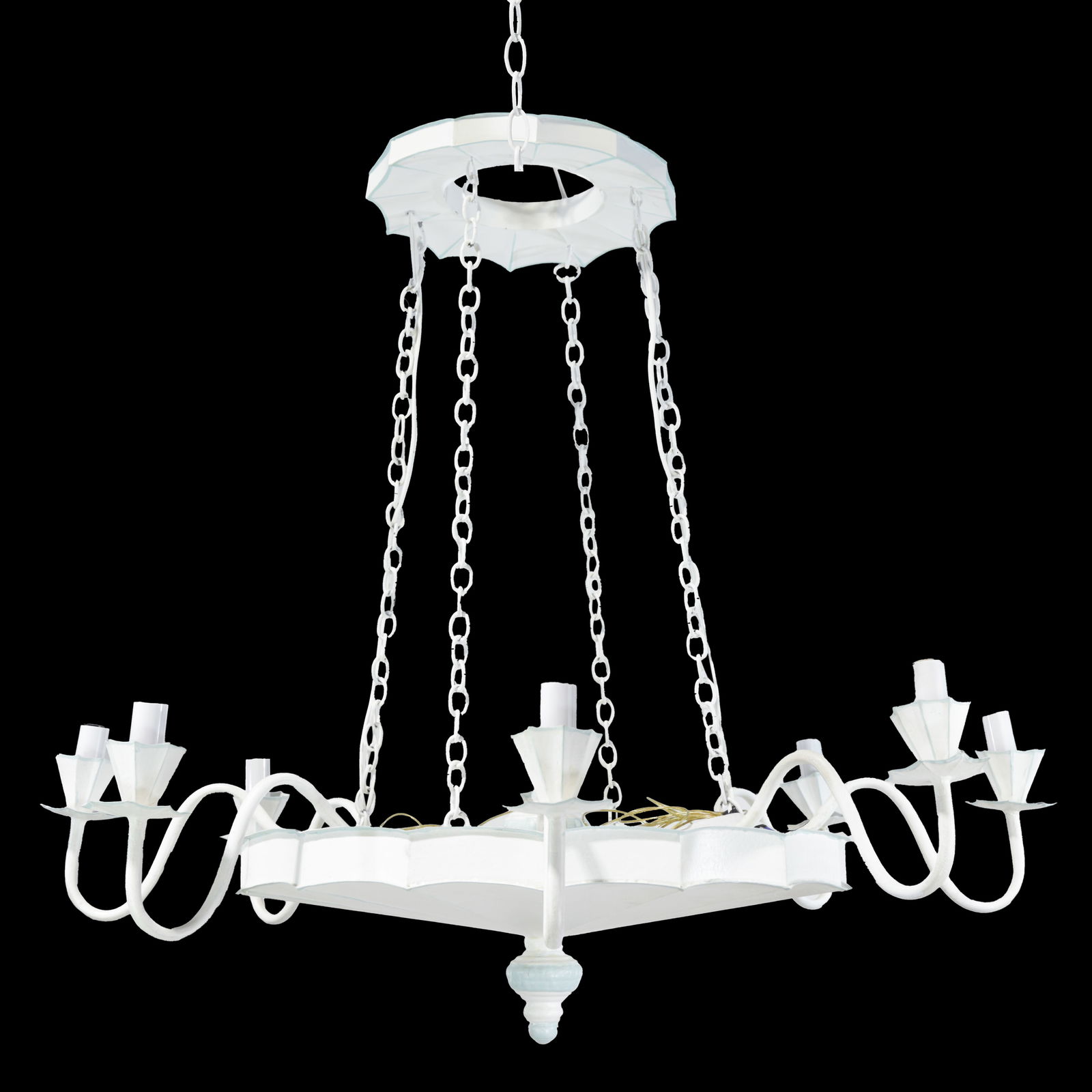 Vintage Handmade White and Light Blue Iron 8-Light Pendant Chandelier - 10