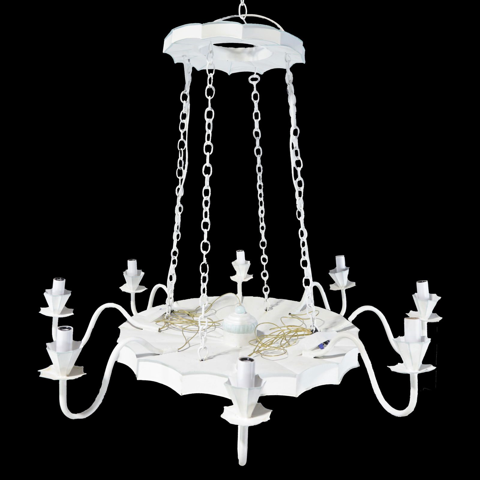 Vintage Handmade White and Light Blue Iron 8-Light Pendant Chandelier - 11