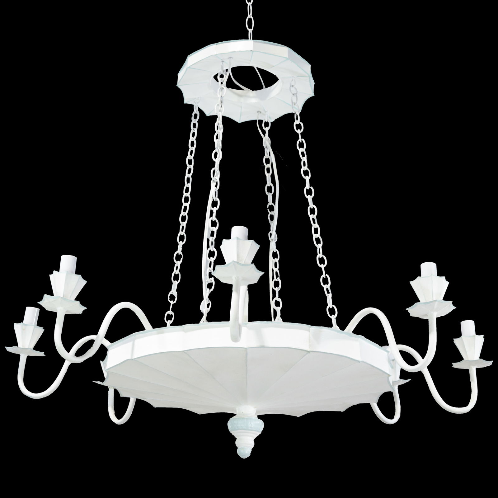 Vintage Handmade White and Light Blue Iron 8-Light Pendant Chandelier - 13