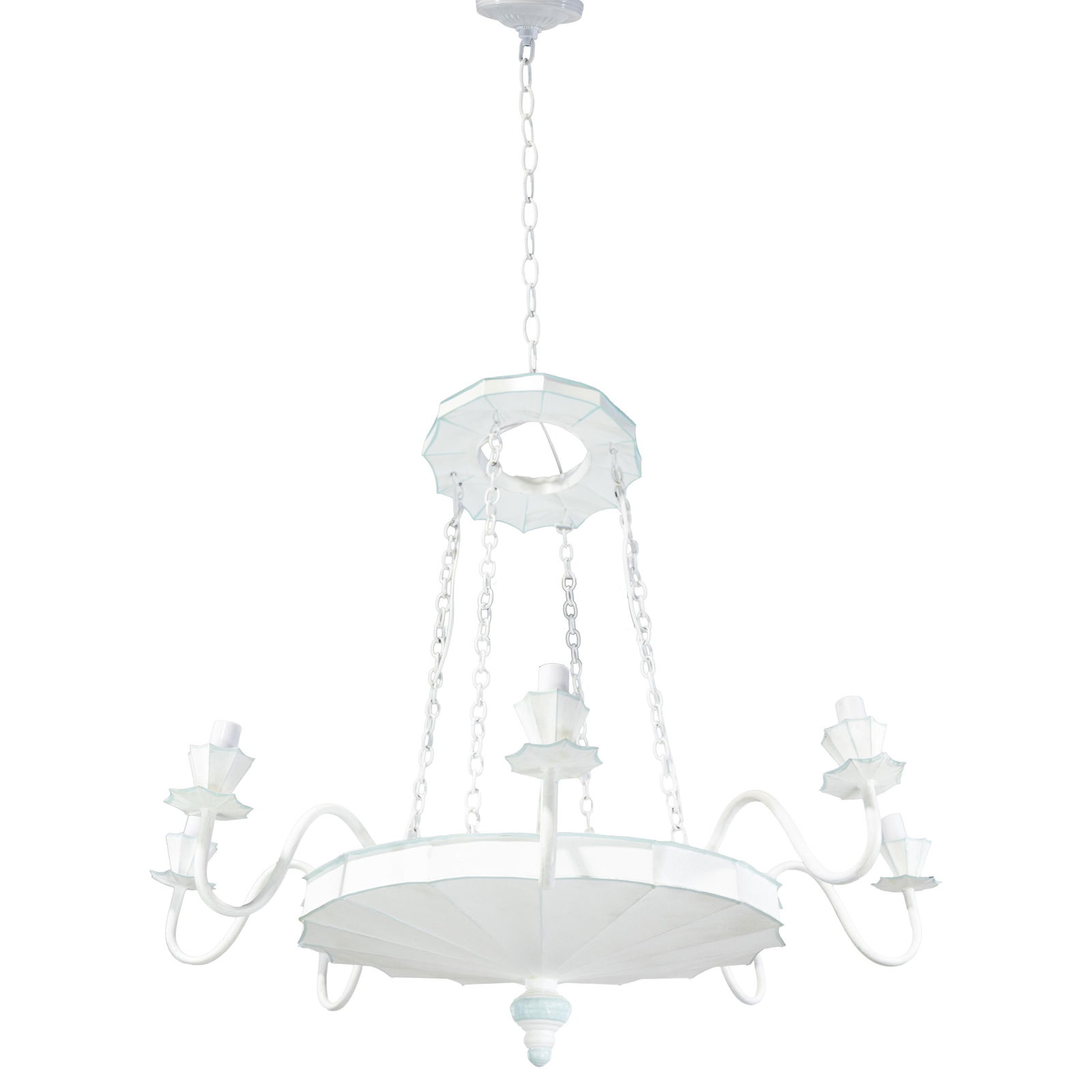 Vintage Handmade White and Light Blue Iron 8-Light Pendant Chandelier - 2
