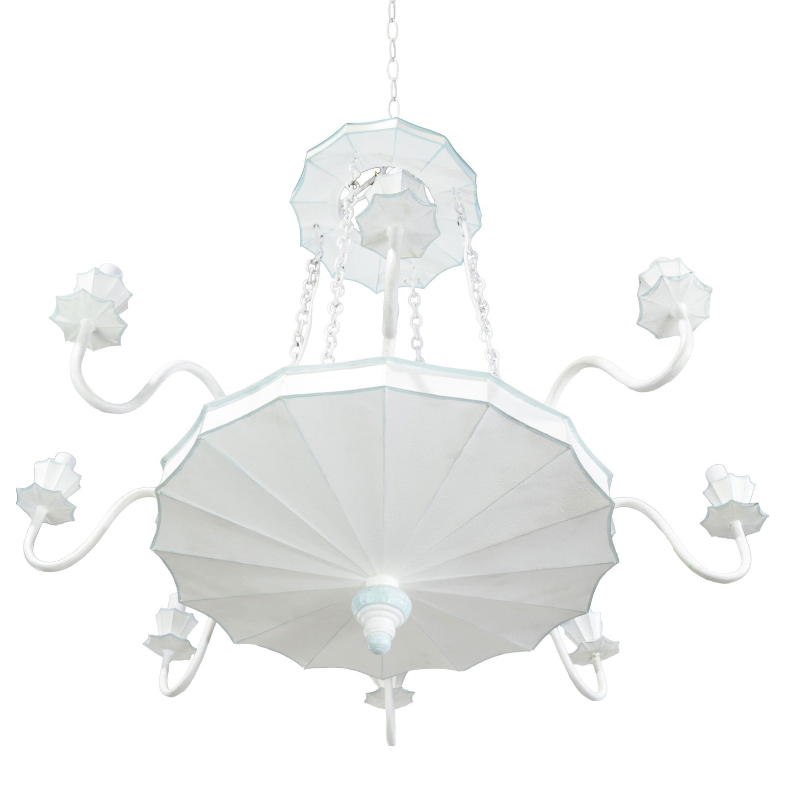 Vintage Handmade White and Light Blue Iron 8-Light Pendant Chandelier - 3