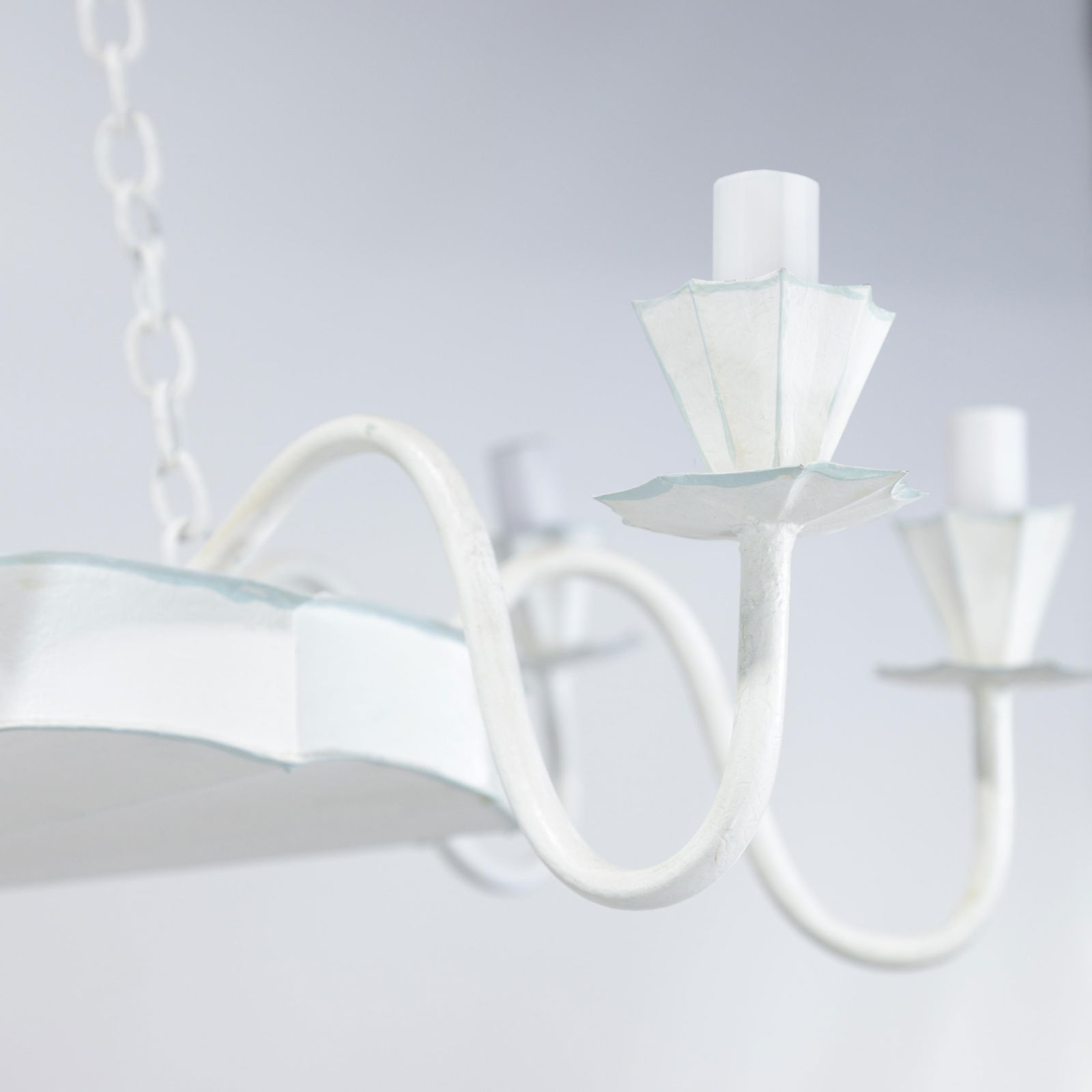 Vintage Handmade White and Light Blue Iron 8-Light Pendant Chandelier - 5