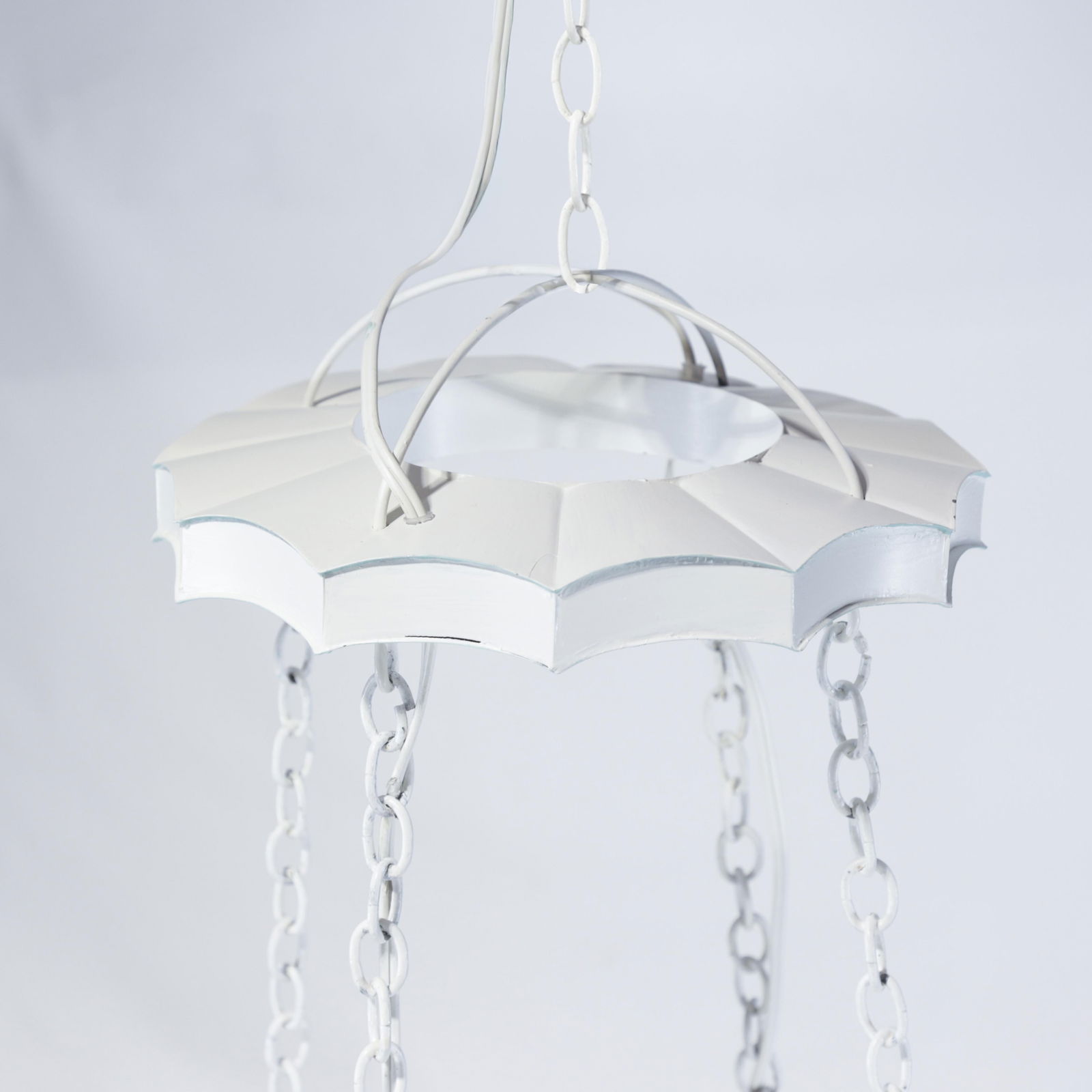 Vintage Handmade White and Light Blue Iron 8-Light Pendant Chandelier - 6