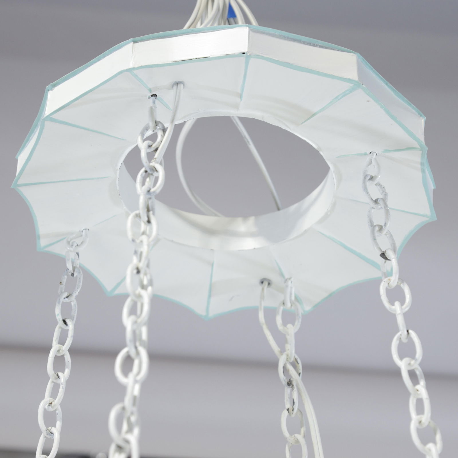 Vintage Handmade White and Light Blue Iron 8-Light Pendant Chandelier - 9