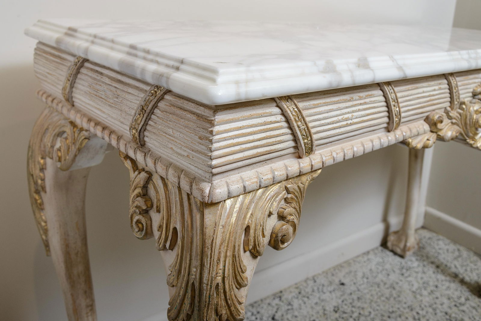 Marble Top Console With White Marble Top - 4