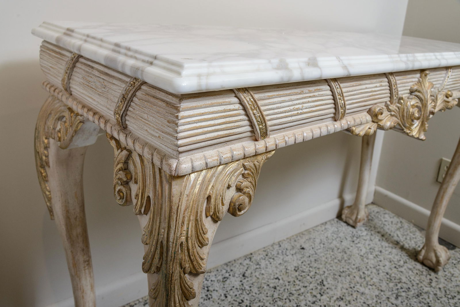Marble Top Console With White Marble Top - 5