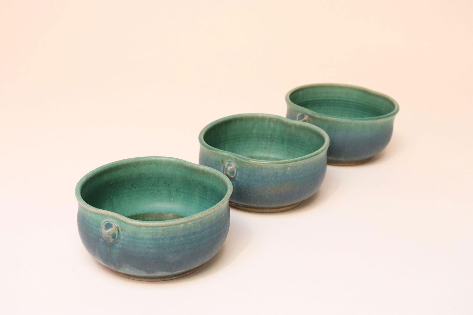 Set of Three Vintage Matte Teal Glaze Studio Ceramic Bowls by Deanna Nichols - 10