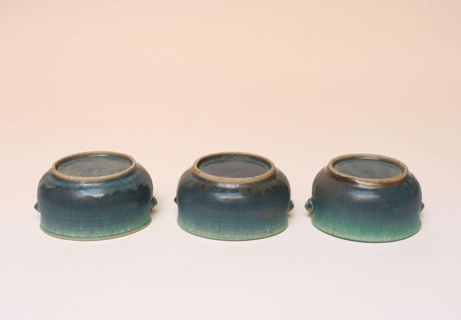 Set of Three Vintage Matte Teal Glaze Studio Ceramic Bowls by Deanna Nichols - 11