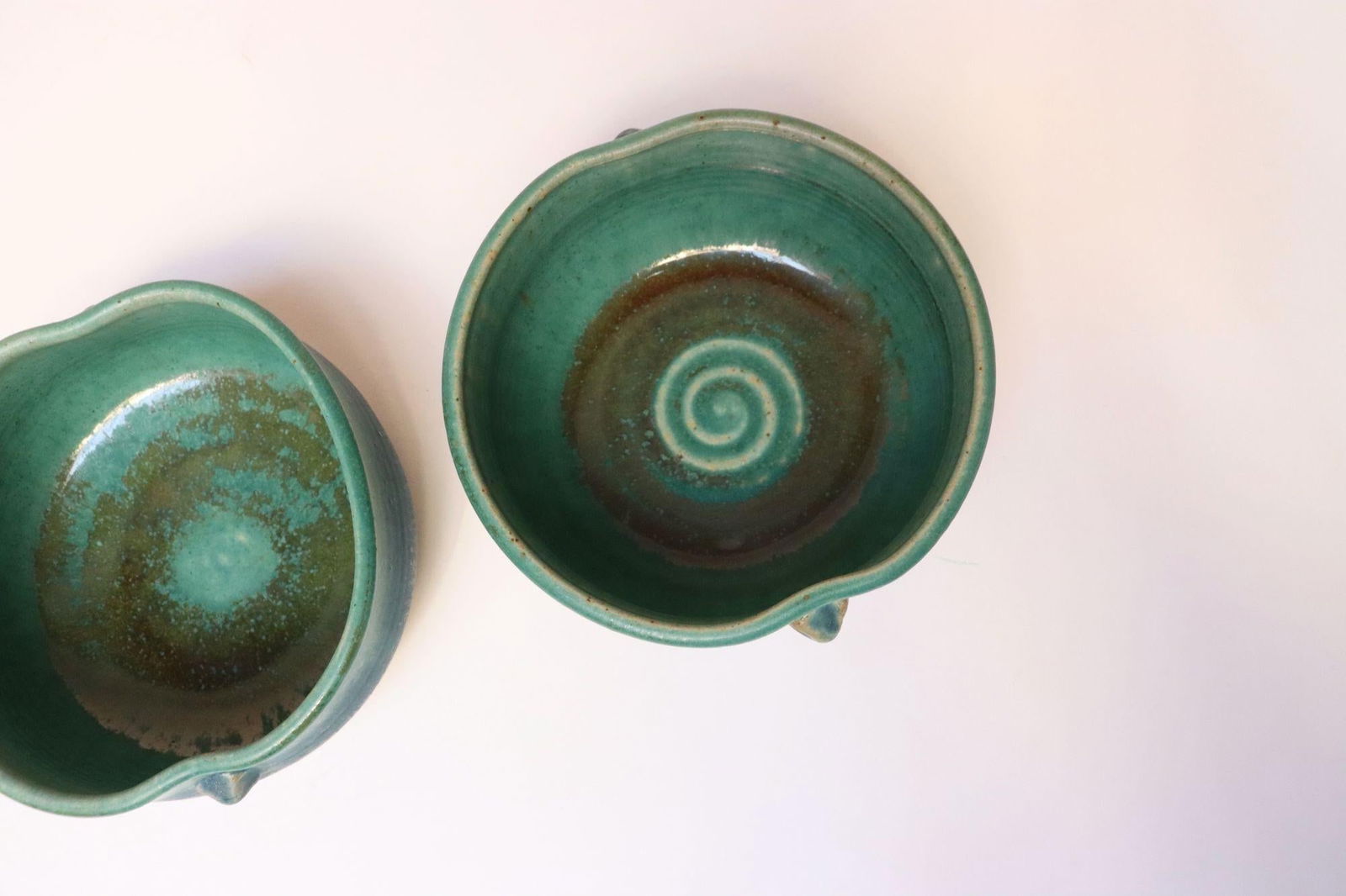 Set of Three Vintage Matte Teal Glaze Studio Ceramic Bowls by Deanna Nichols - 13