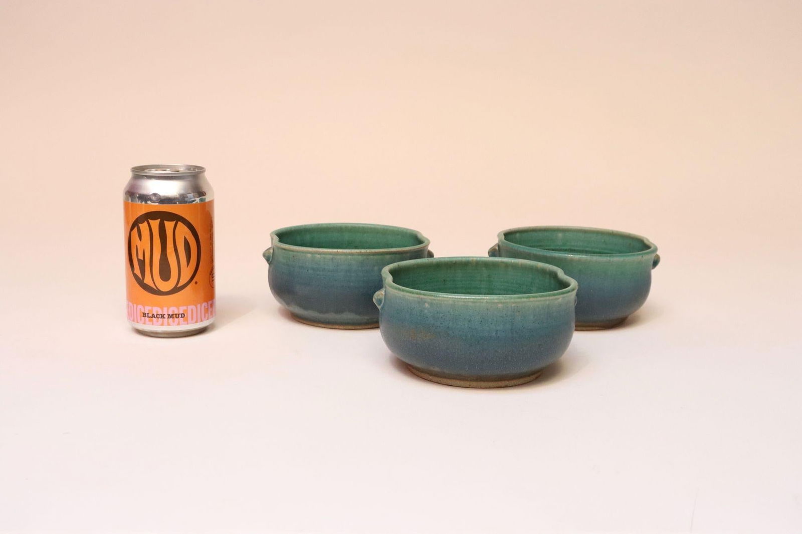 Set of Three Vintage Matte Teal Glaze Studio Ceramic Bowls by Deanna Nichols - 3