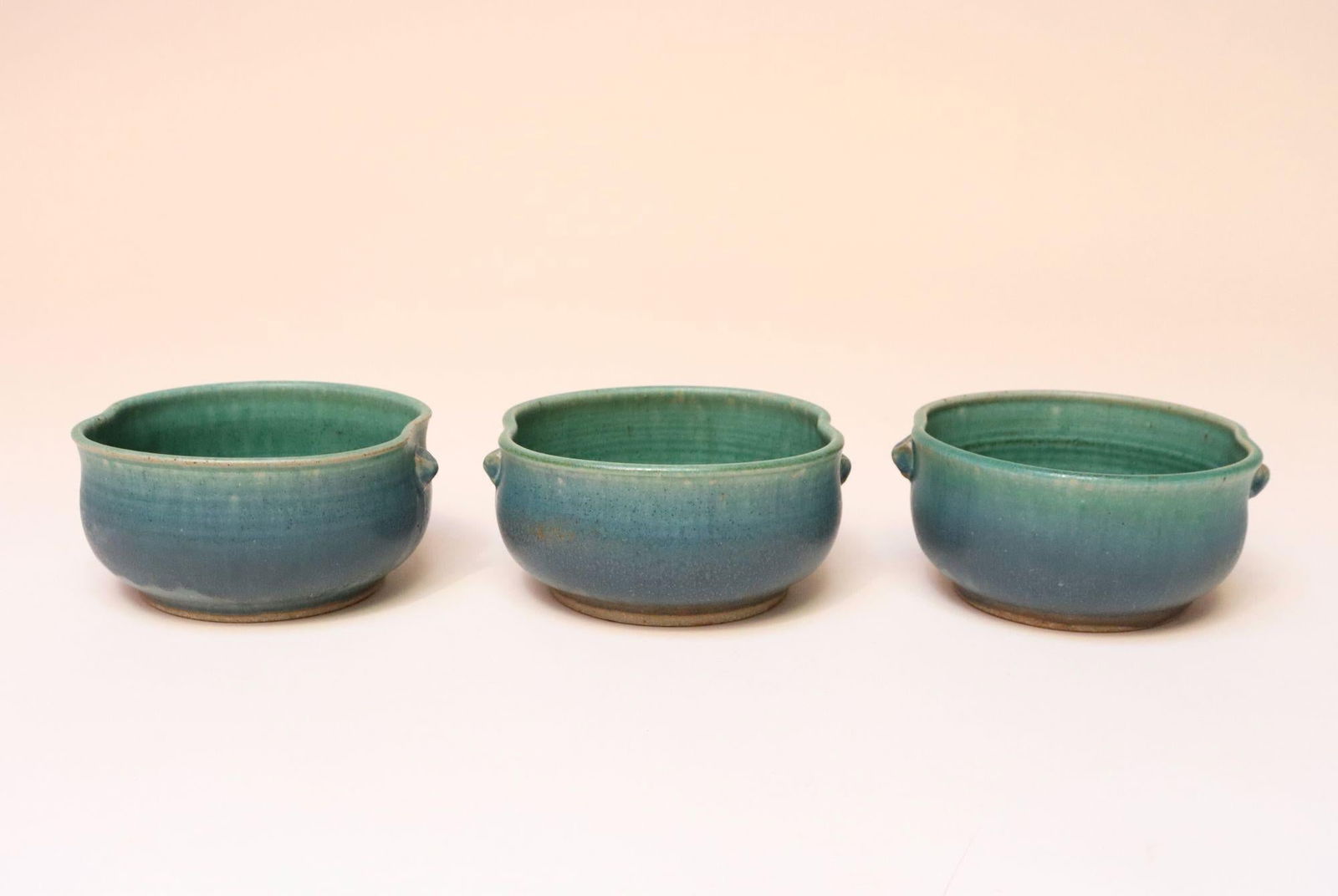 Set of Three Vintage Matte Teal Glaze Studio Ceramic Bowls by Deanna Nichols - 5