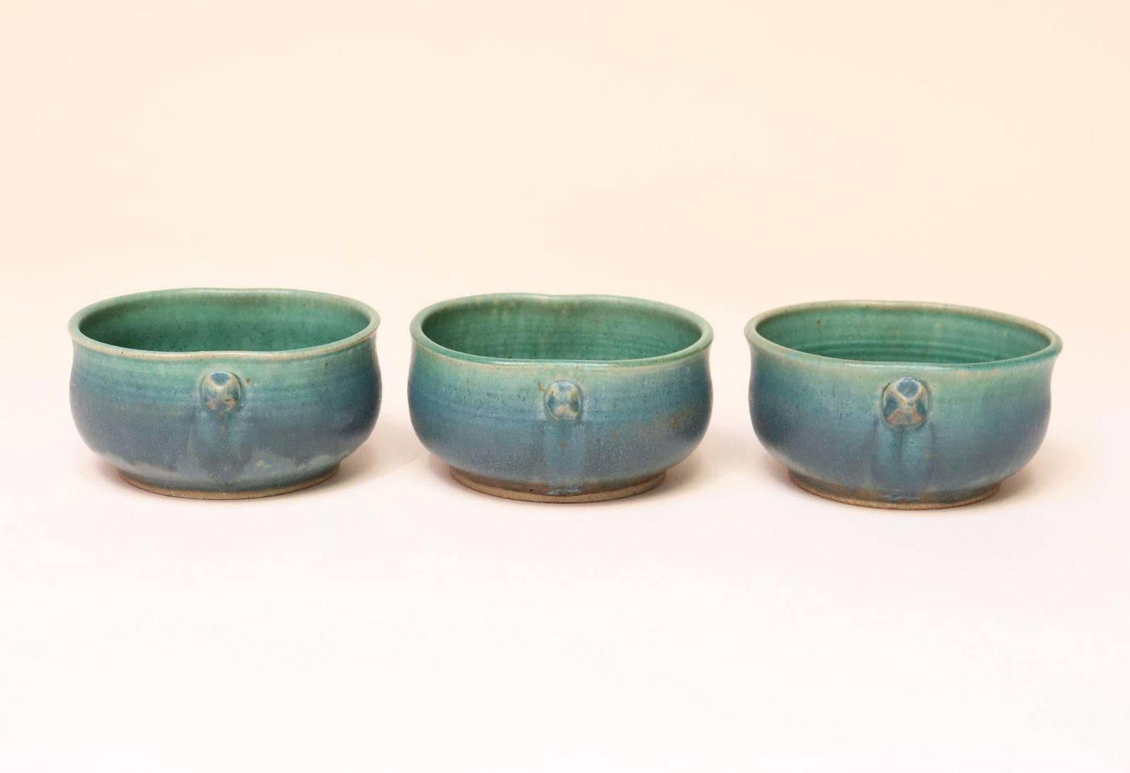 Set of Three Vintage Matte Teal Glaze Studio Ceramic Bowls by Deanna Nichols - 6