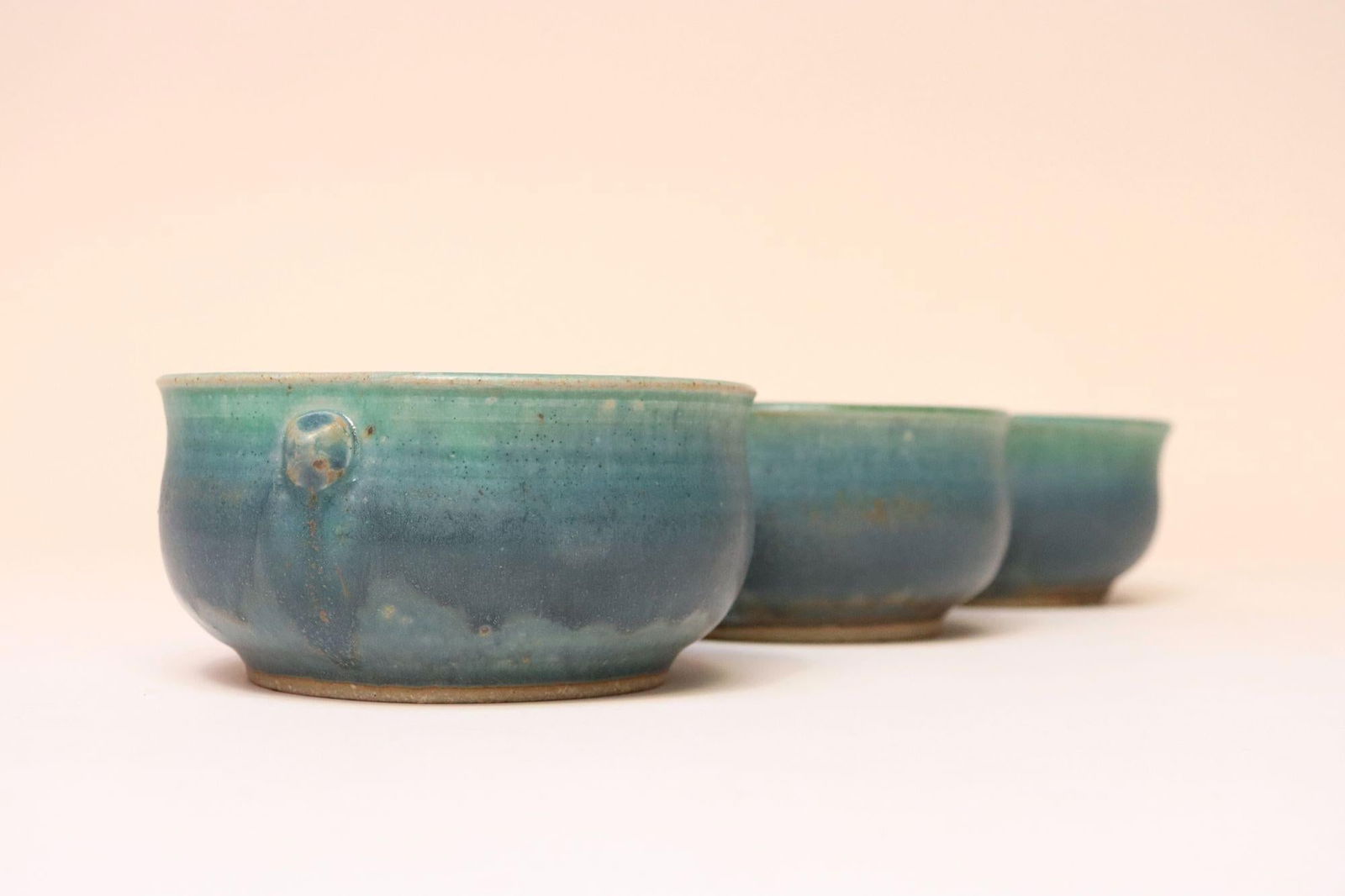 Set of Three Vintage Matte Teal Glaze Studio Ceramic Bowls by Deanna Nichols - 9