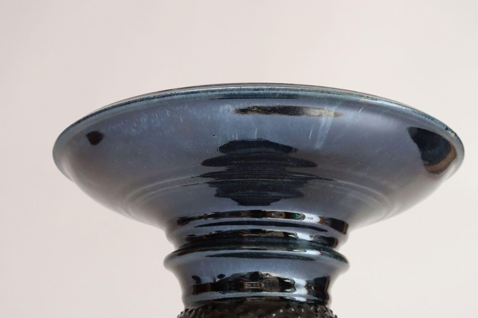 Vintage Studio Pottery Metallic Blue Pedestal / Votive Holder by Deanna Nichols - 10