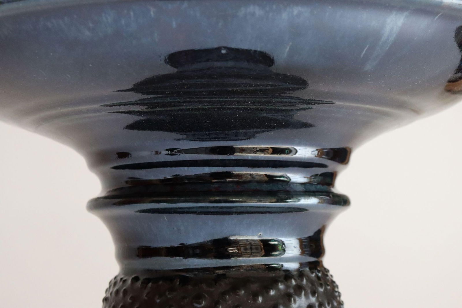 Vintage Studio Pottery Metallic Blue Pedestal / Votive Holder by Deanna Nichols - 13