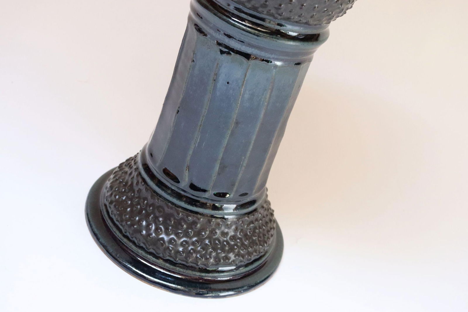 Vintage Studio Pottery Metallic Blue Pedestal / Votive Holder by Deanna Nichols - 15