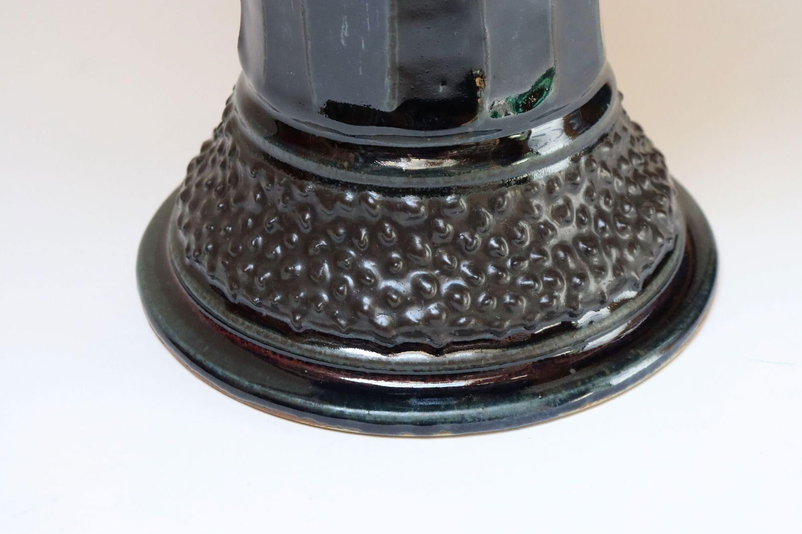 Vintage Studio Pottery Metallic Blue Pedestal / Votive Holder by Deanna Nichols - 16