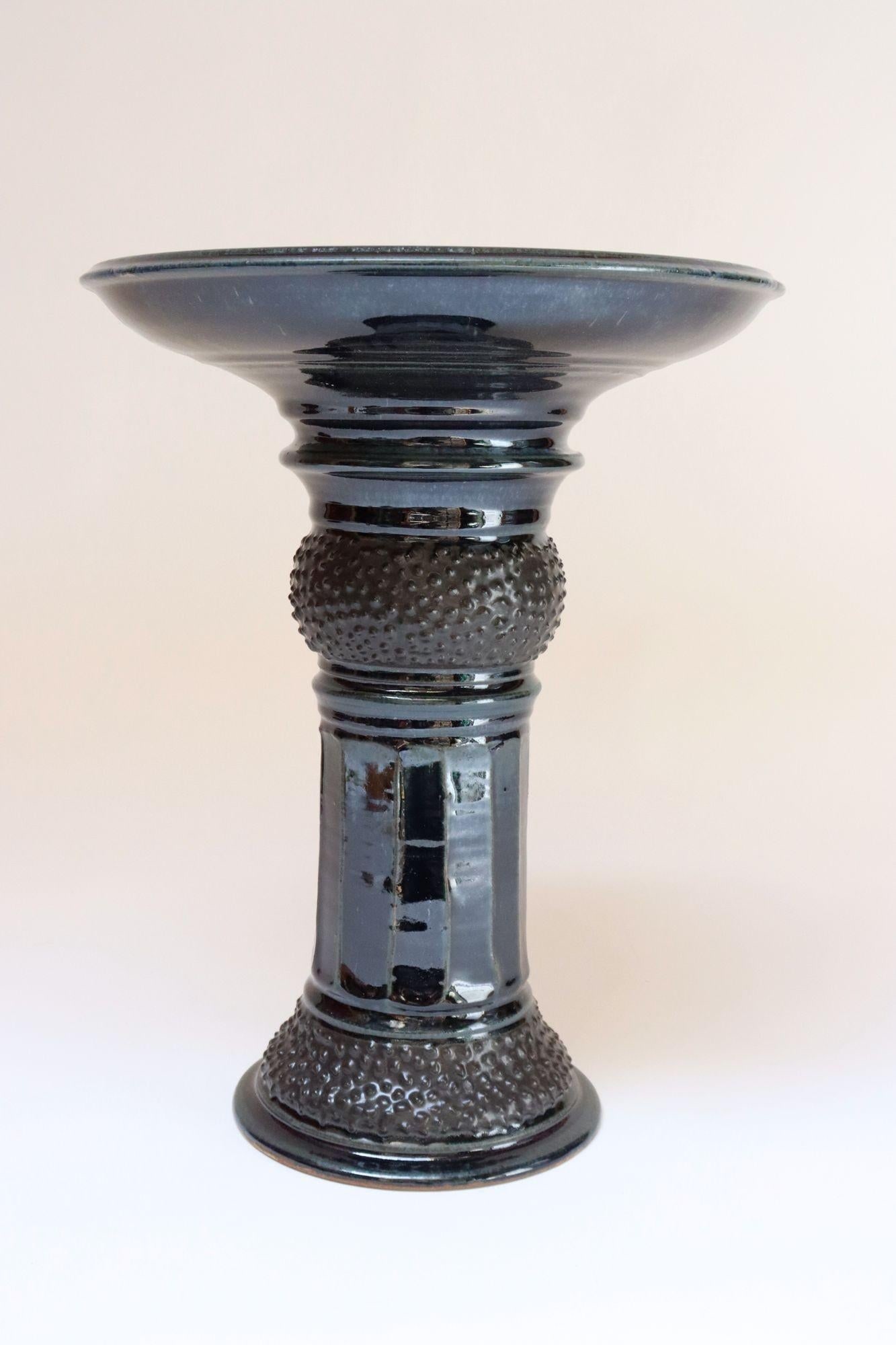 Vintage Studio Pottery Metallic Blue Pedestal / Votive Holder by Deanna Nichols - 3