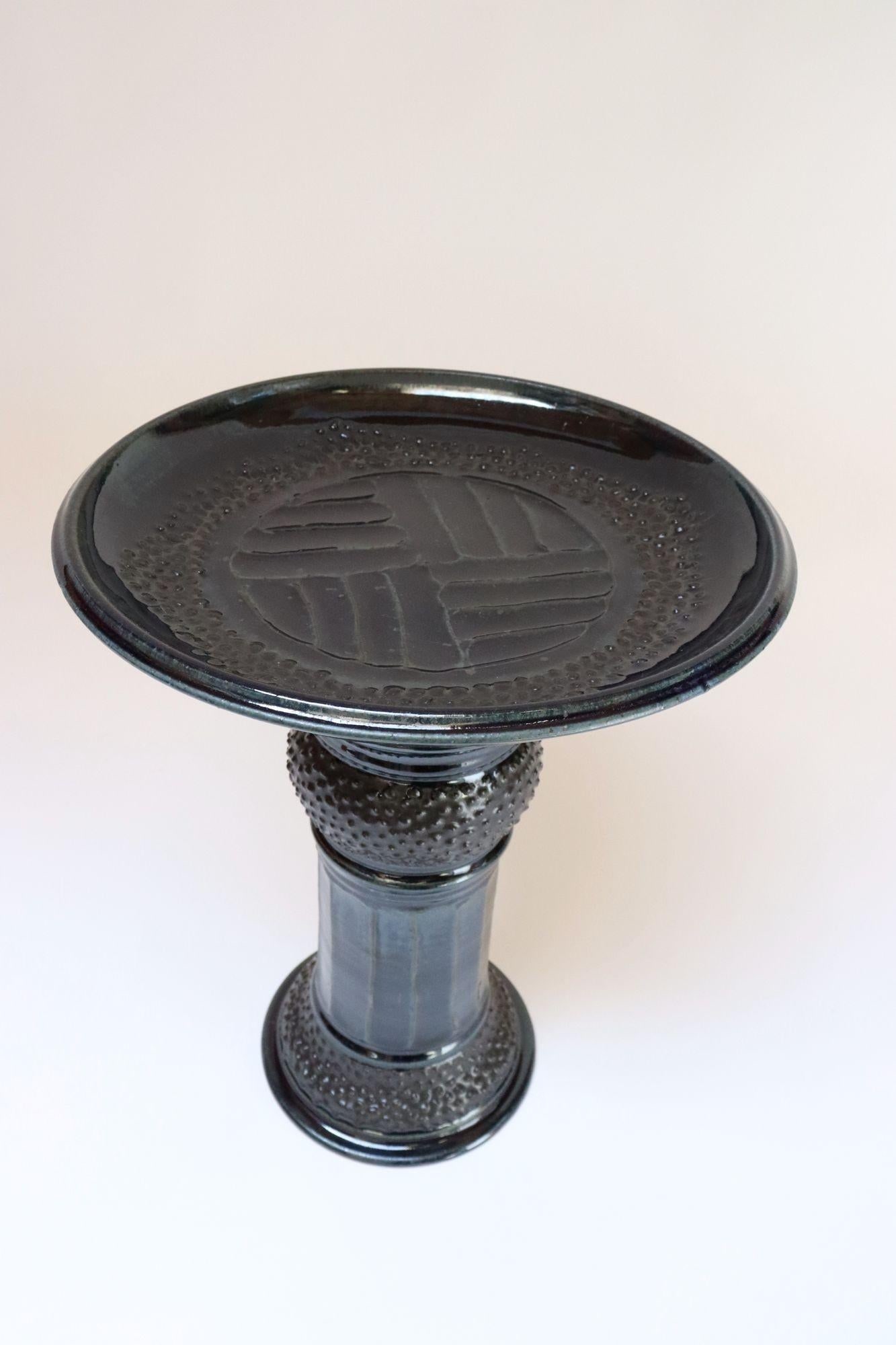 Vintage Studio Pottery Metallic Blue Pedestal / Votive Holder by Deanna Nichols - 4