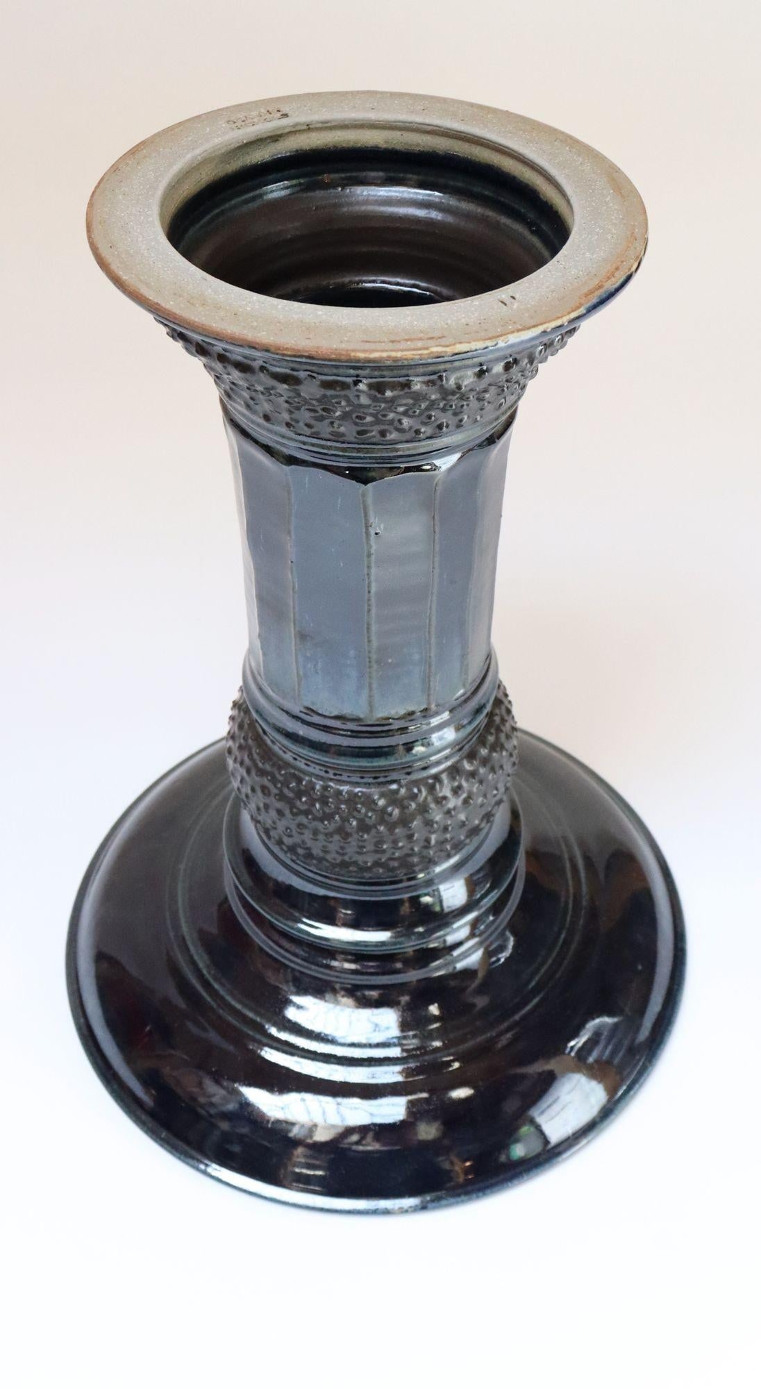 Vintage Studio Pottery Metallic Blue Pedestal / Votive Holder by Deanna Nichols - 5