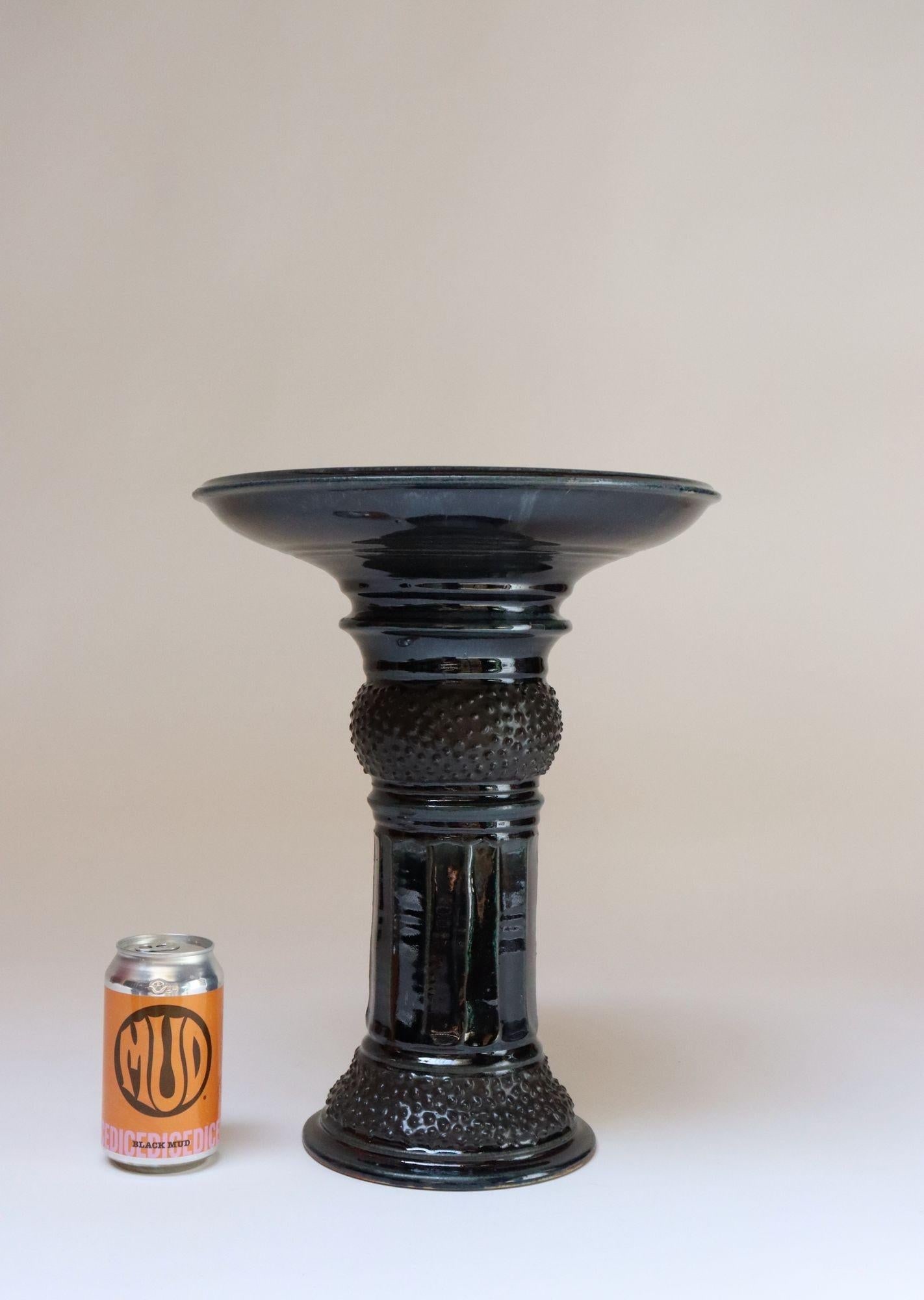 Vintage Studio Pottery Metallic Blue Pedestal / Votive Holder by Deanna Nichols - 6