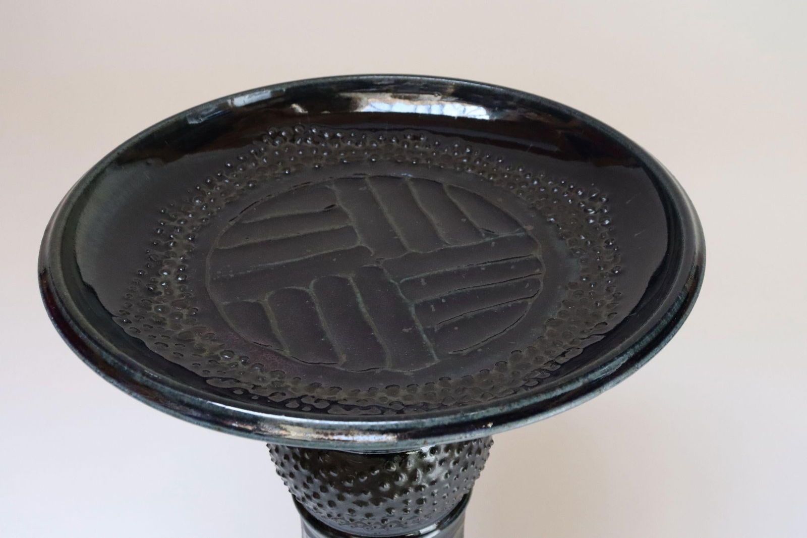 Vintage Studio Pottery Metallic Blue Pedestal / Votive Holder by Deanna Nichols - 8