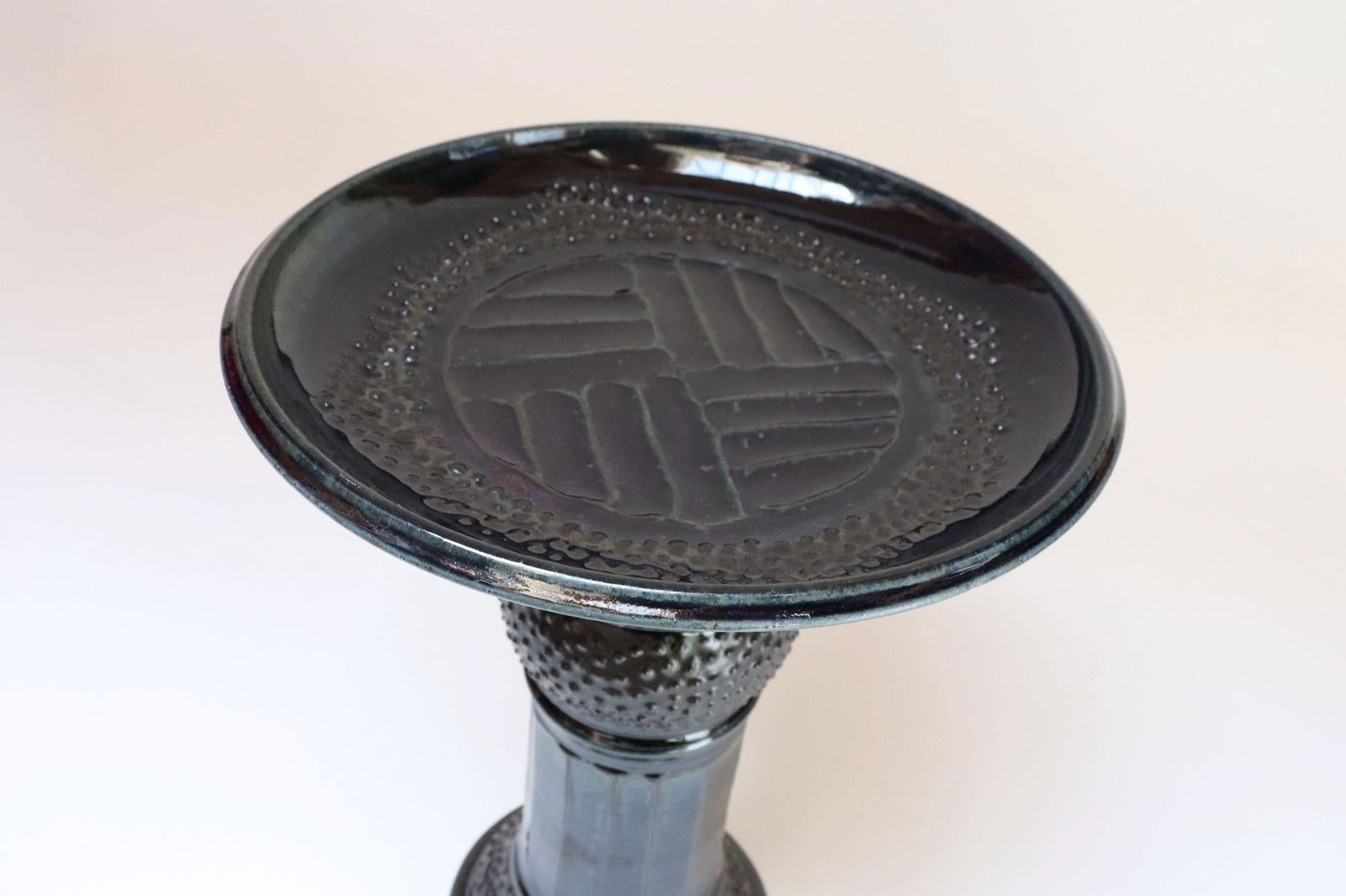 Vintage Studio Pottery Metallic Blue Pedestal / Votive Holder by Deanna Nichols - 9