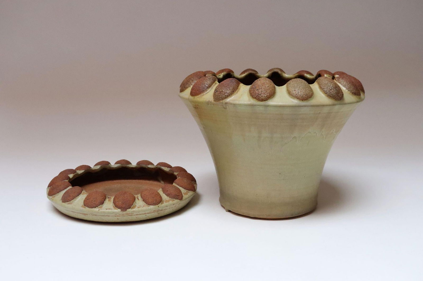 Large Mid-Century Modern Glazed Terracotta Planter With Saucer by Deanna Nichols - 4