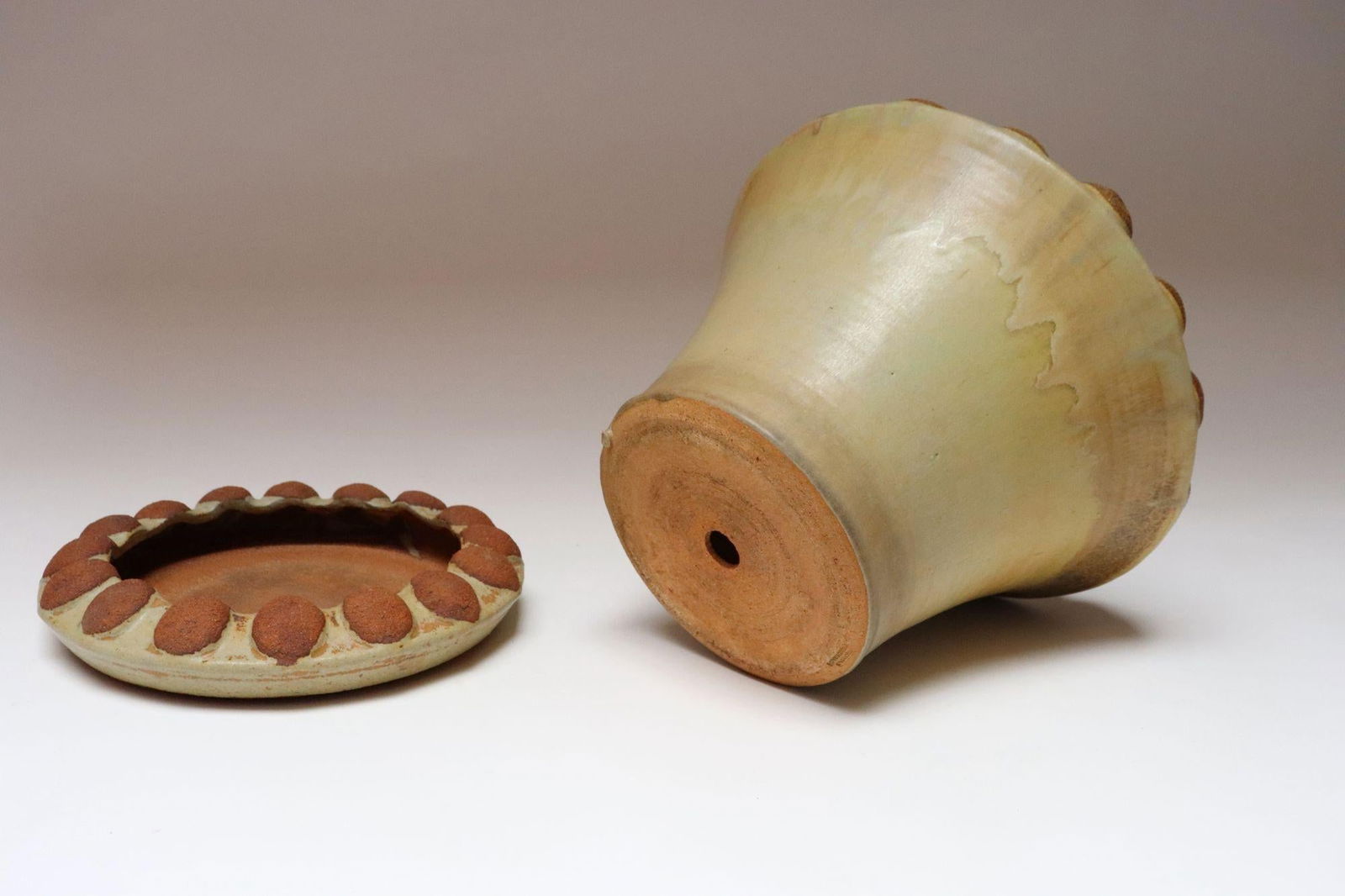 Large Mid-Century Modern Glazed Terracotta Planter With Saucer by Deanna Nichols - 6