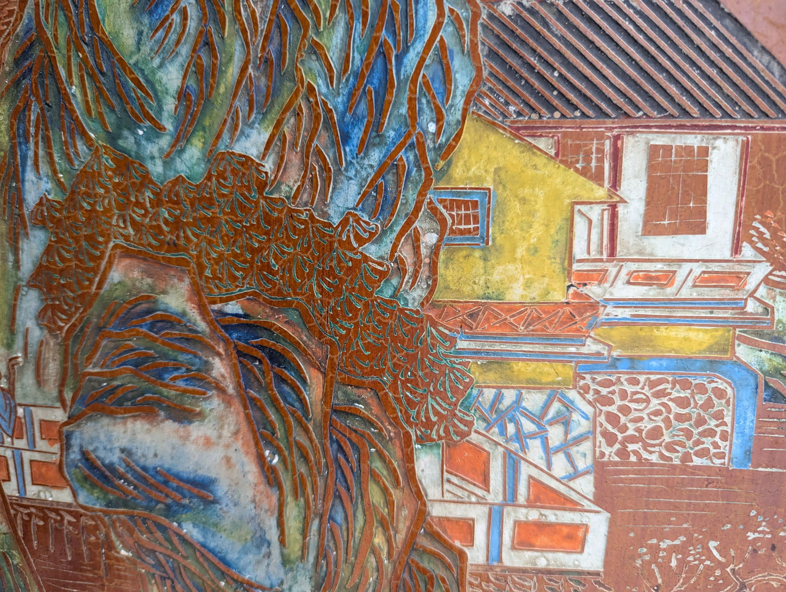 1940s Chinese Coromandel Four Panel Hand Painted Folding Screen /Partition - 17