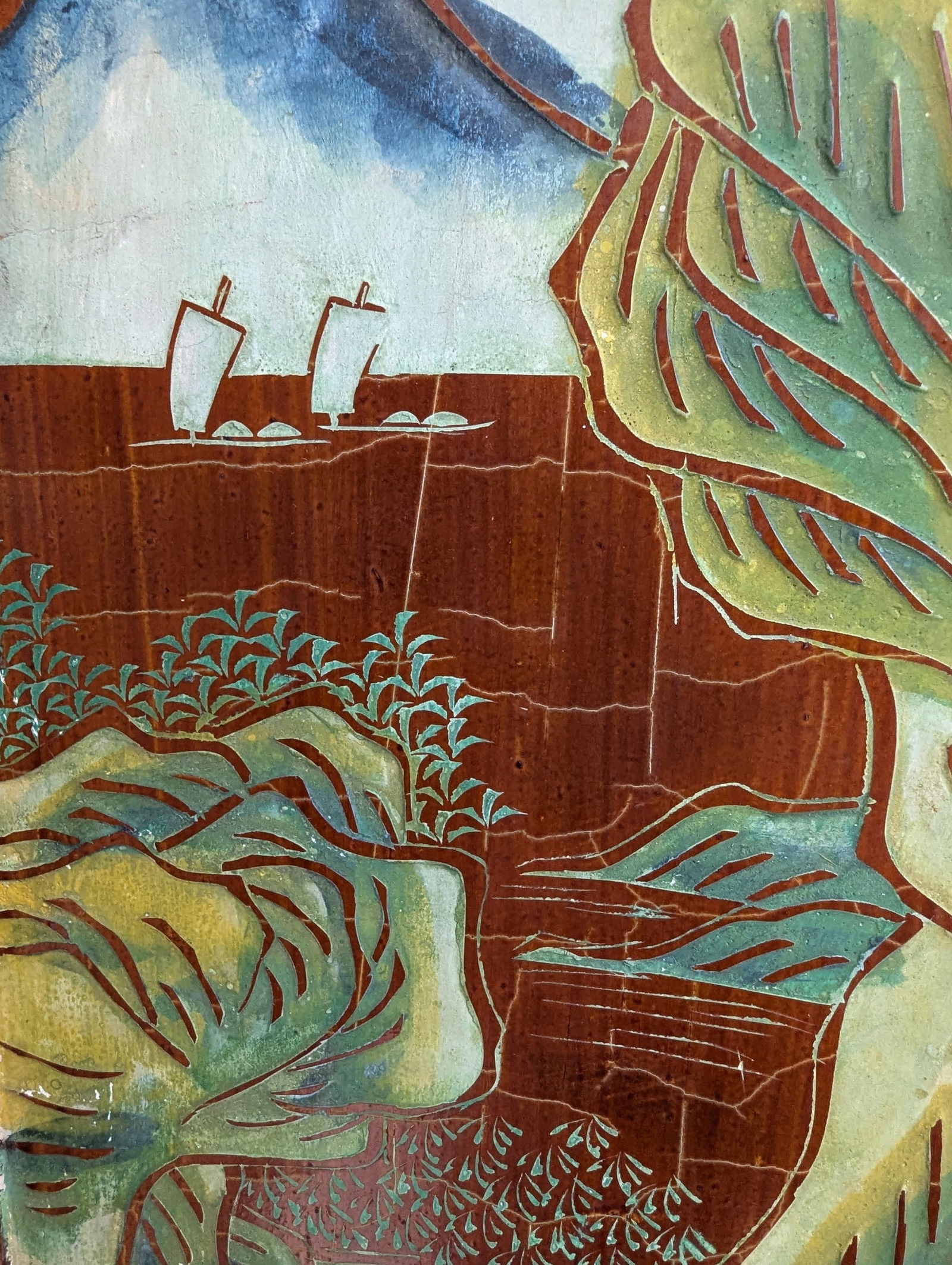 1940s Chinese Coromandel Four Panel Hand Painted Folding Screen /Partition - 6