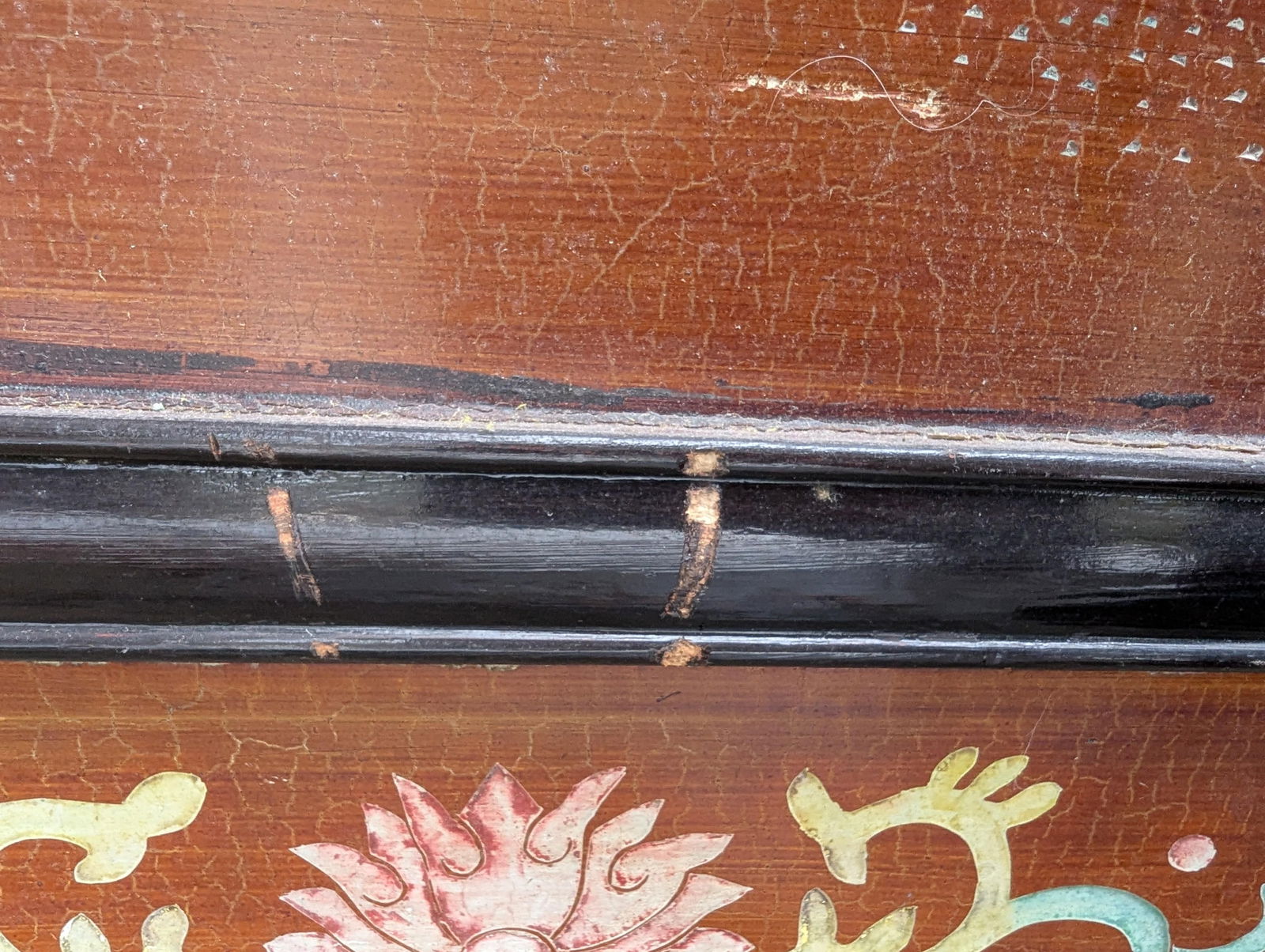 1940s Chinese Coromandel Four Panel Hand Painted Folding Screen /Partition - 7