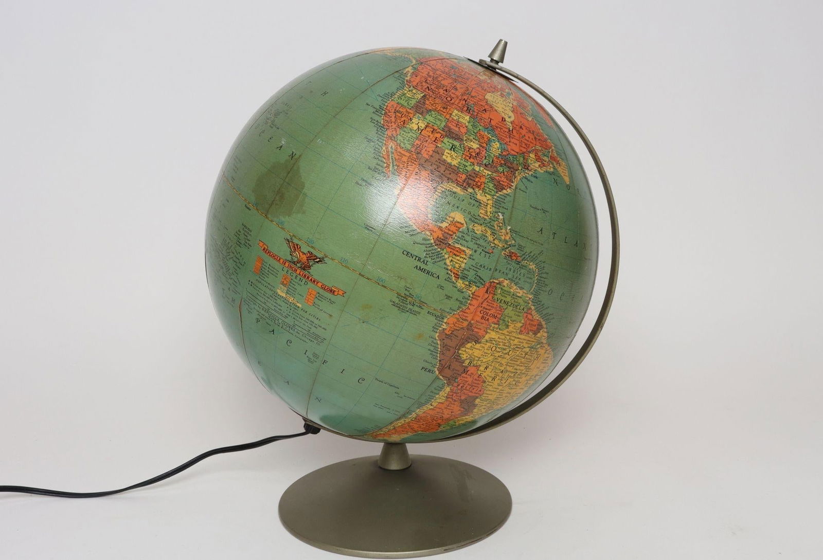 Mid-Century American Modern Illuminated 12" Library Globe by Replogle - 2