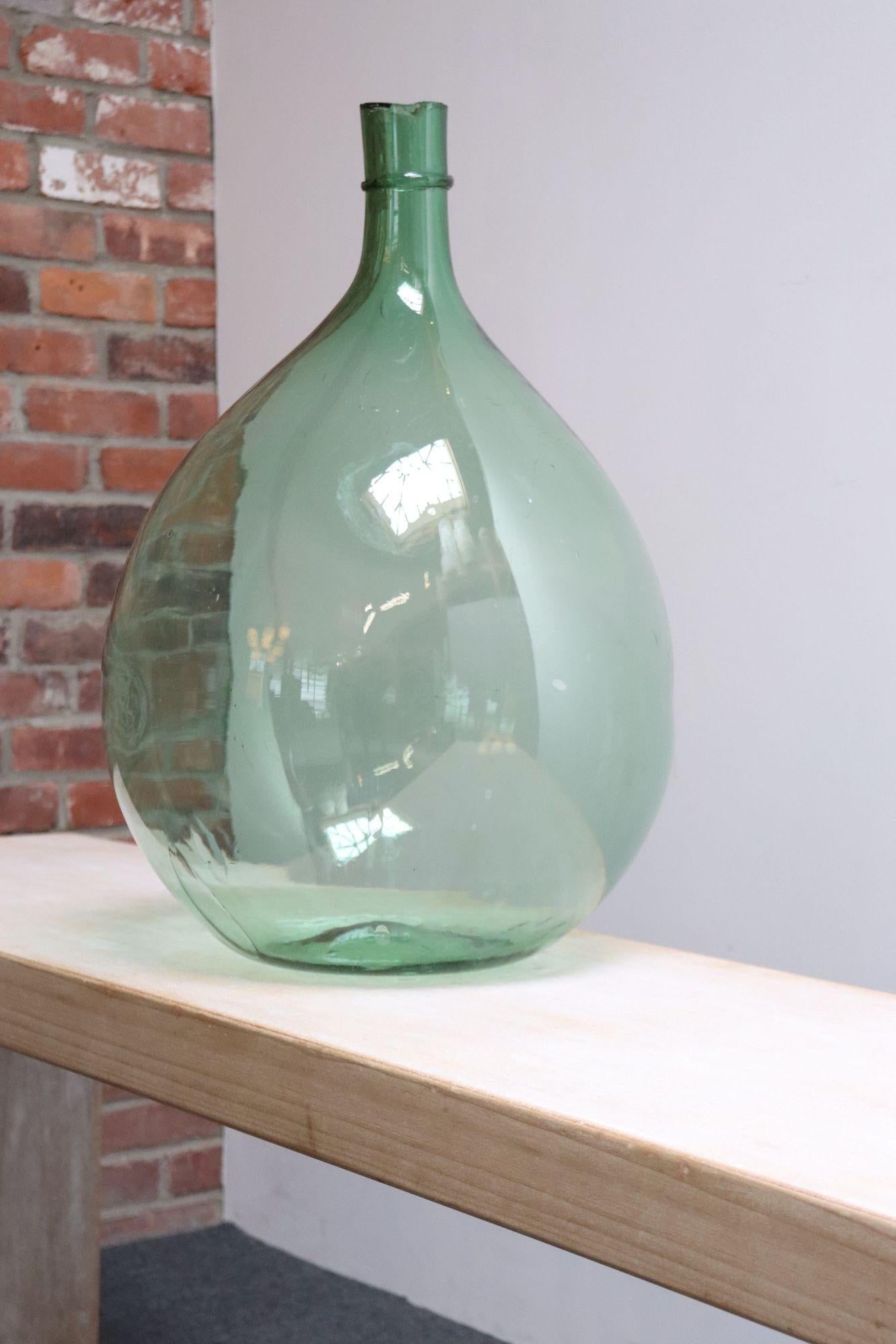 Vintage Italian Mouth Blown Glass Bulbous Demijohn in Seafoam Green - 2