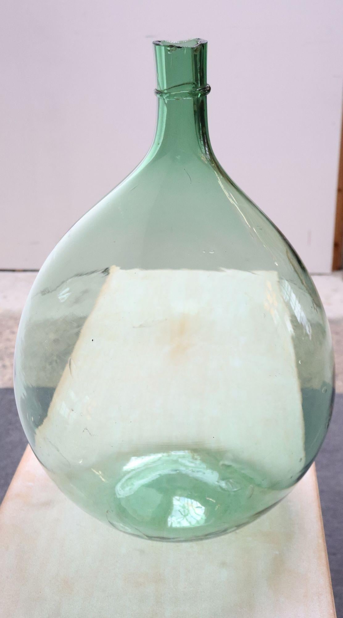 Vintage Italian Mouth Blown Glass Bulbous Demijohn in Seafoam Green - 4