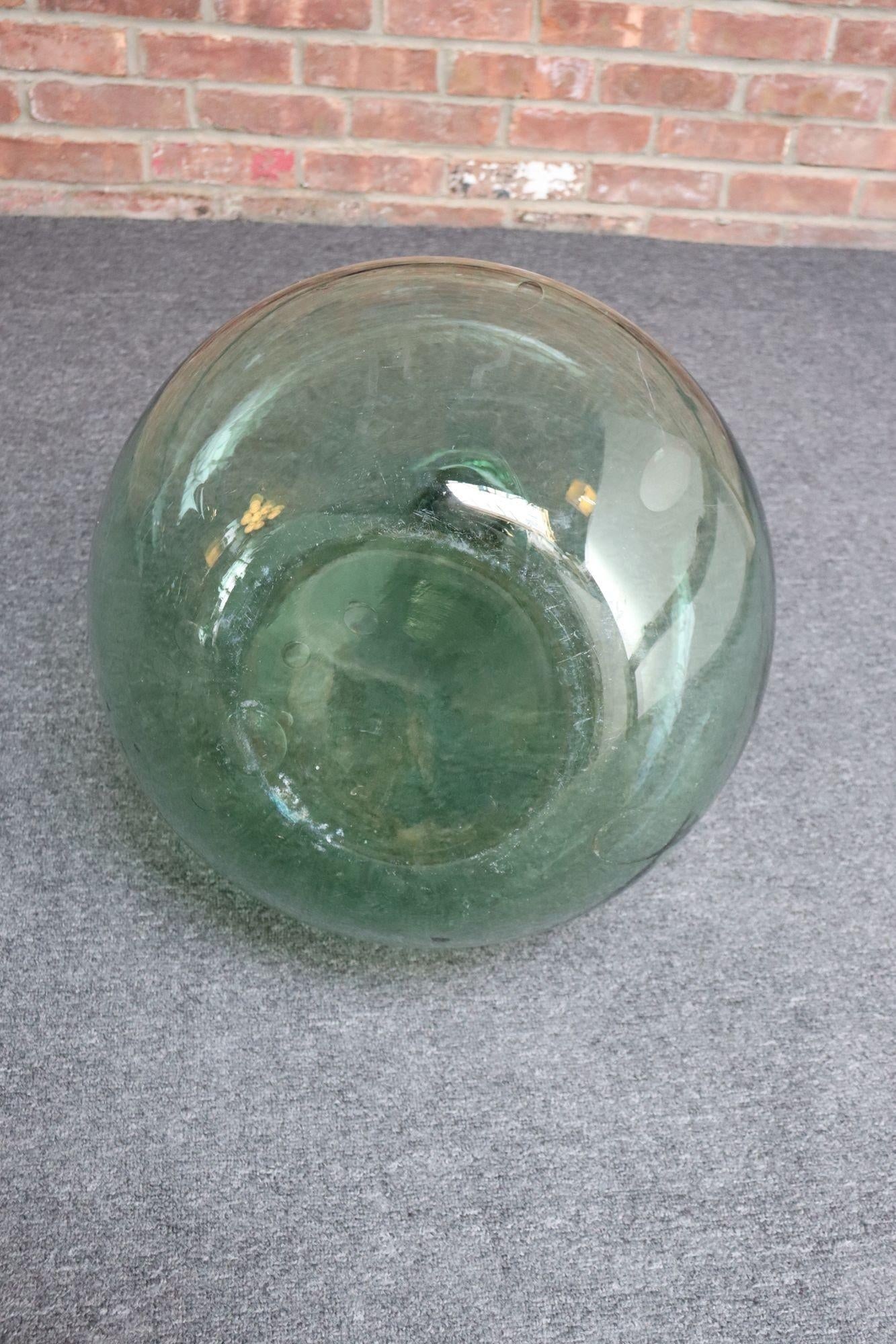 Vintage Italian Mouth Blown Glass Bulbous Demijohn in Seafoam Green - 5