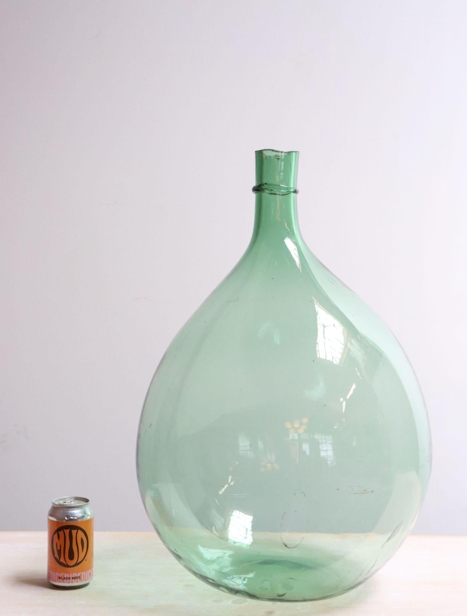 Vintage Italian Mouth Blown Glass Bulbous Demijohn in Seafoam Green - 7