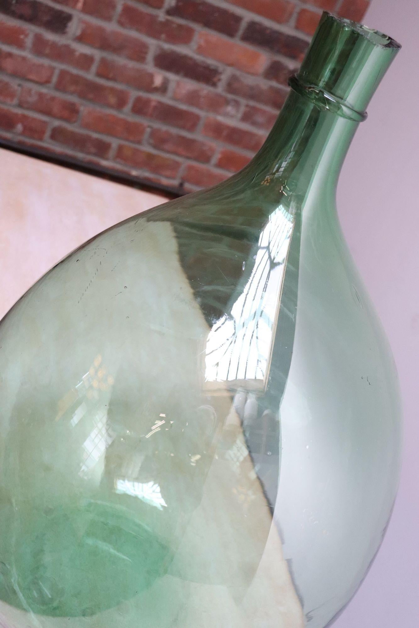 Vintage Italian Mouth Blown Glass Bulbous Demijohn in Seafoam Green - 8